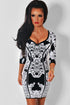 Sexy Climax Black White Scoop Neck Jacquard Print Dress